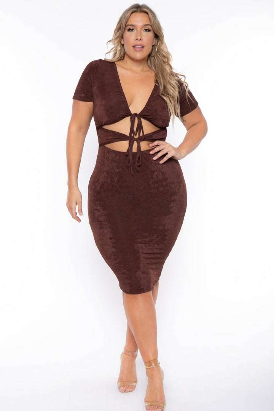 Dresses * | Curvy Sense Plus Size Ada Slinky Bodycon Dress Brown