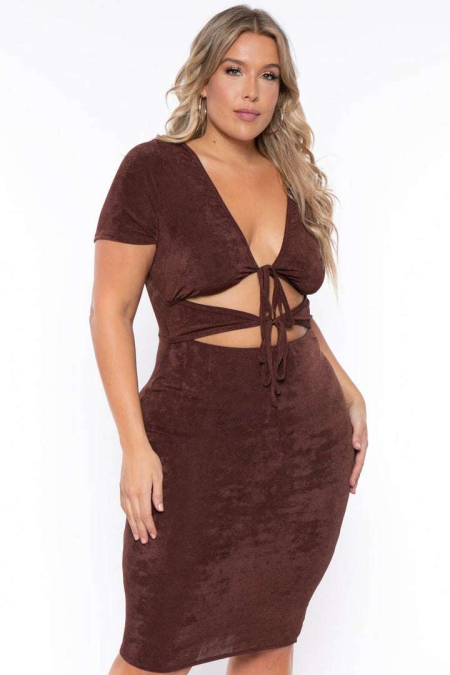 Dresses * | Curvy Sense Plus Size Ada Slinky Bodycon Dress Brown