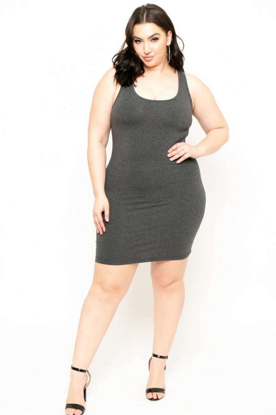 Dresses * | Curvy Sense Plus Size Essential Tank Bodycon Dress Charcoal