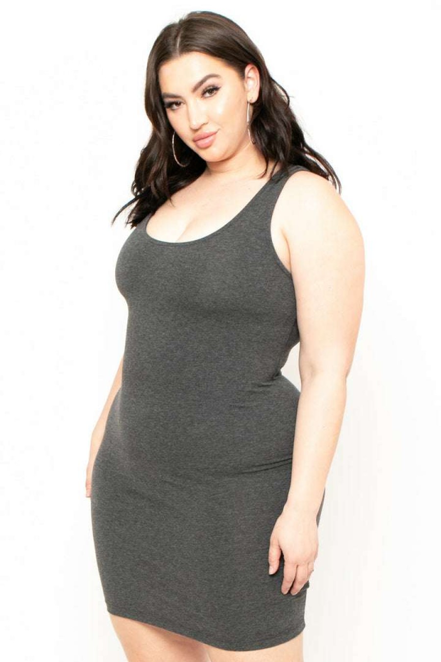 Dresses * | Curvy Sense Plus Size Essential Tank Bodycon Dress Charcoal