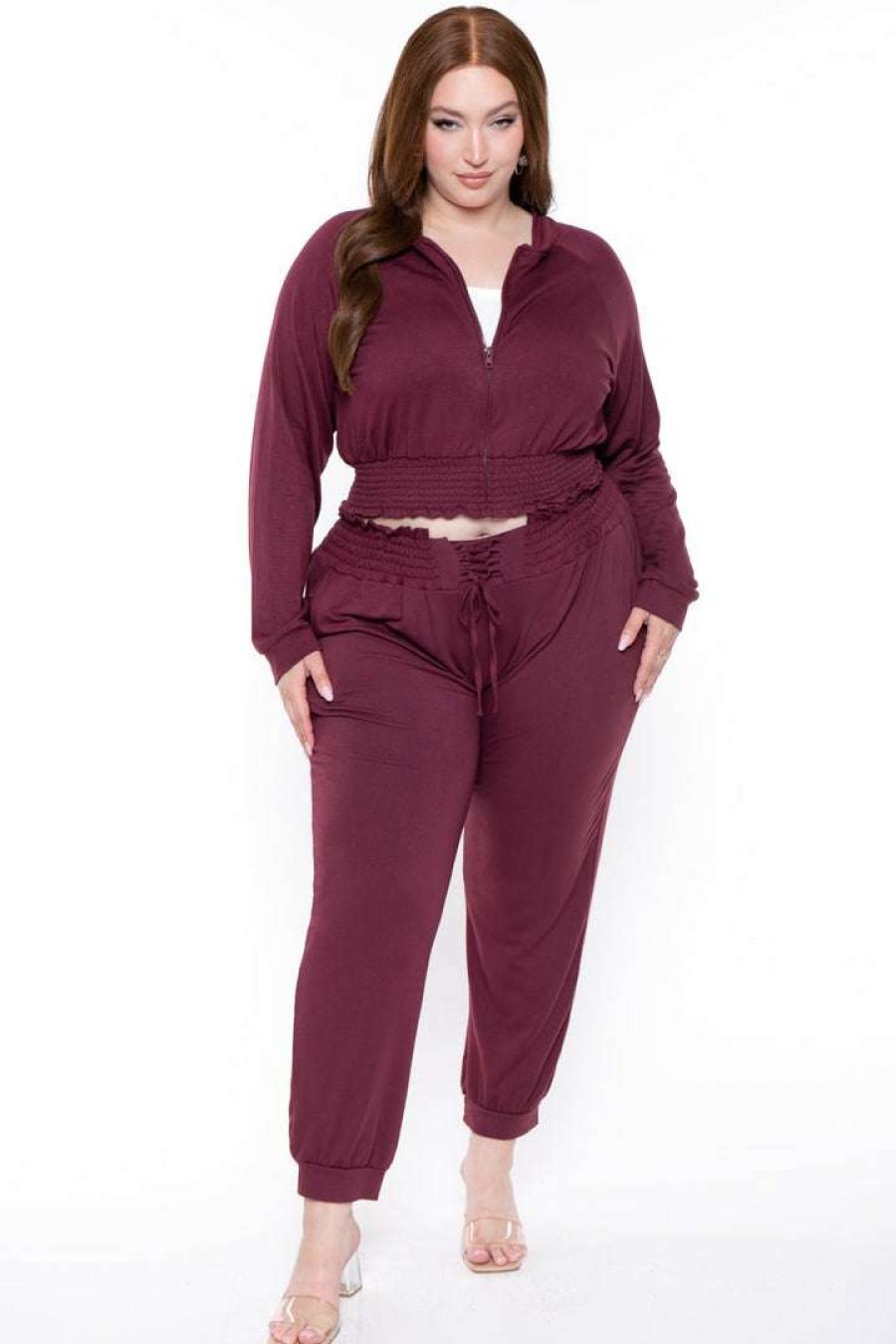 Sets * | Katy Usa Plus Size Jesse Matching Jogger Set Burgundy