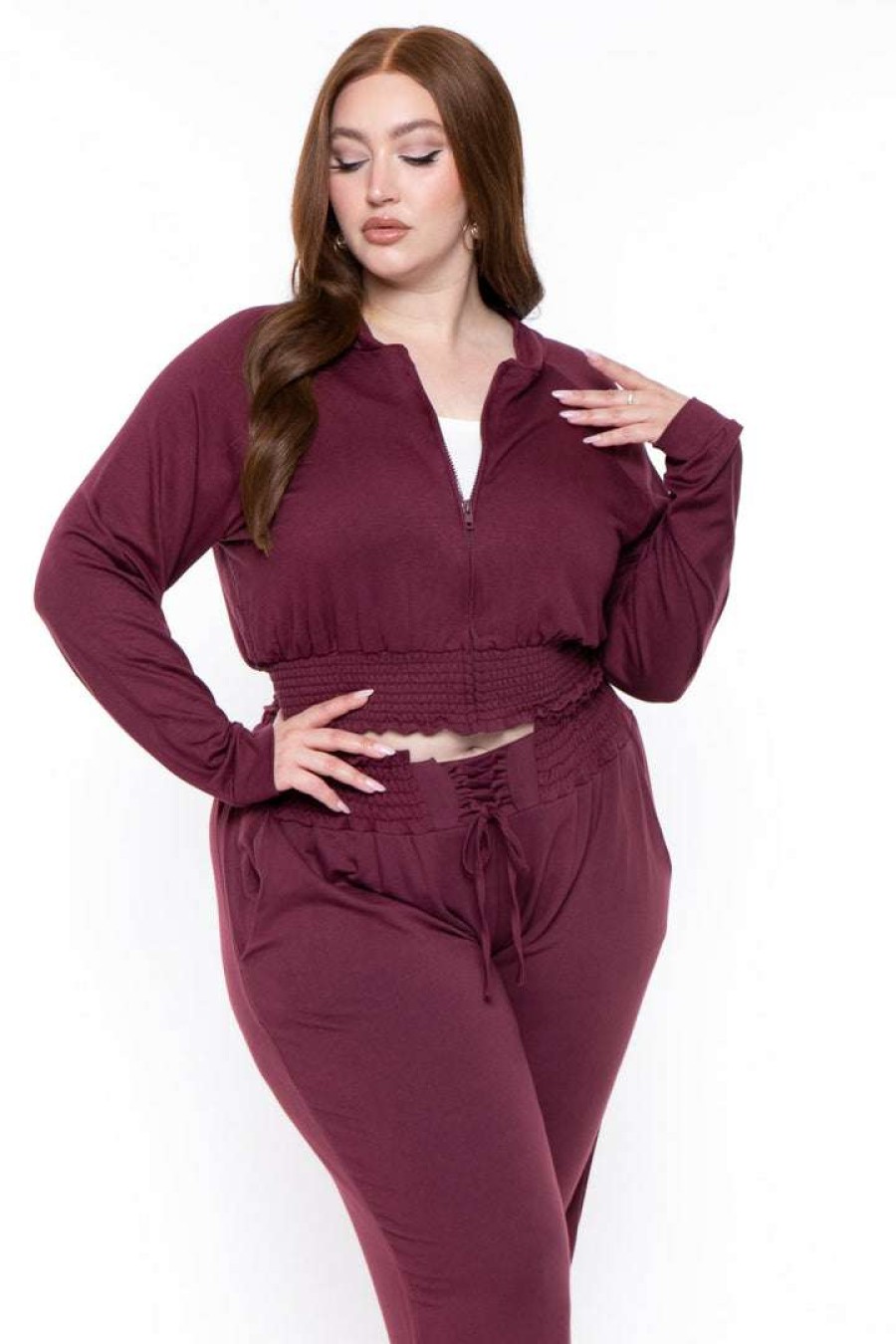 Sets * | Katy Usa Plus Size Jesse Matching Jogger Set Burgundy