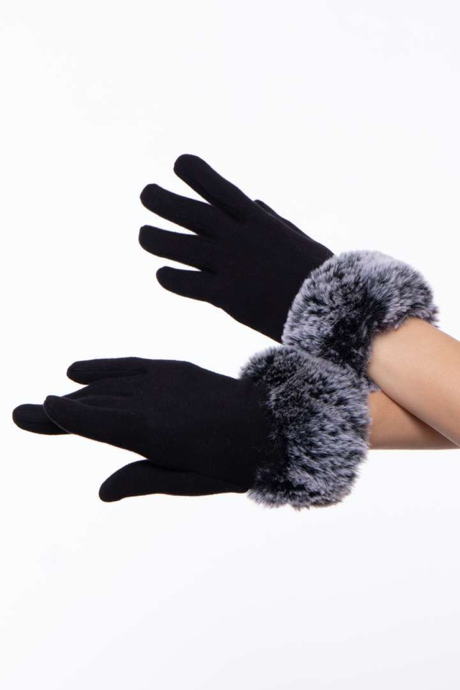 Accessories * | Illuma Fashion Basic Gloves With Faux Fur Cuff Accessories Black