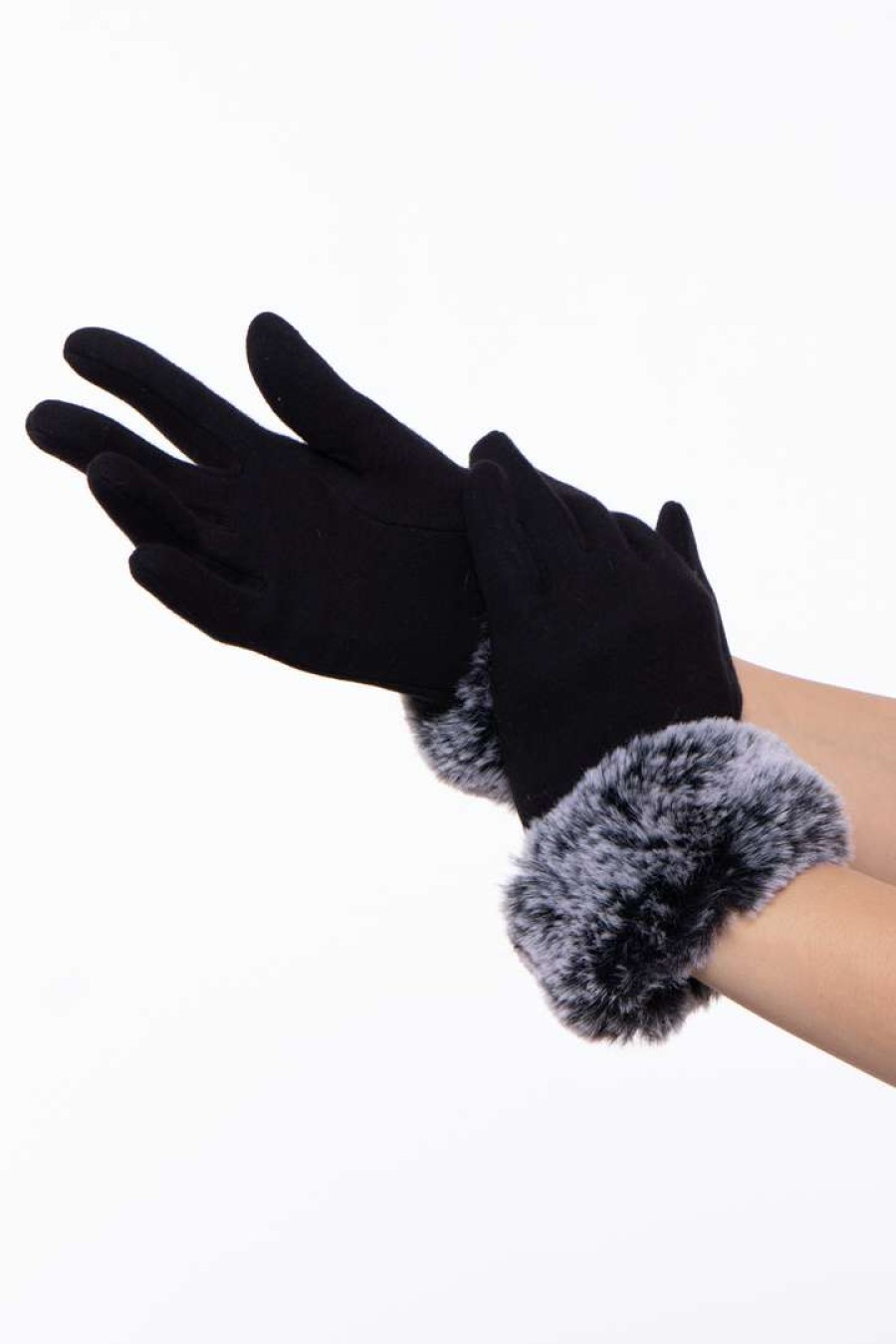 Accessories * | Illuma Fashion Basic Gloves With Faux Fur Cuff Accessories Black