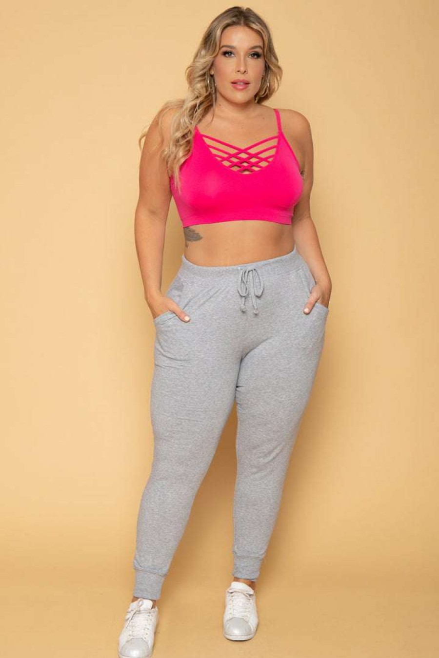 Bottoms * | Ambiance Plus Size Sweat Jogger Bottoms Heather Grey