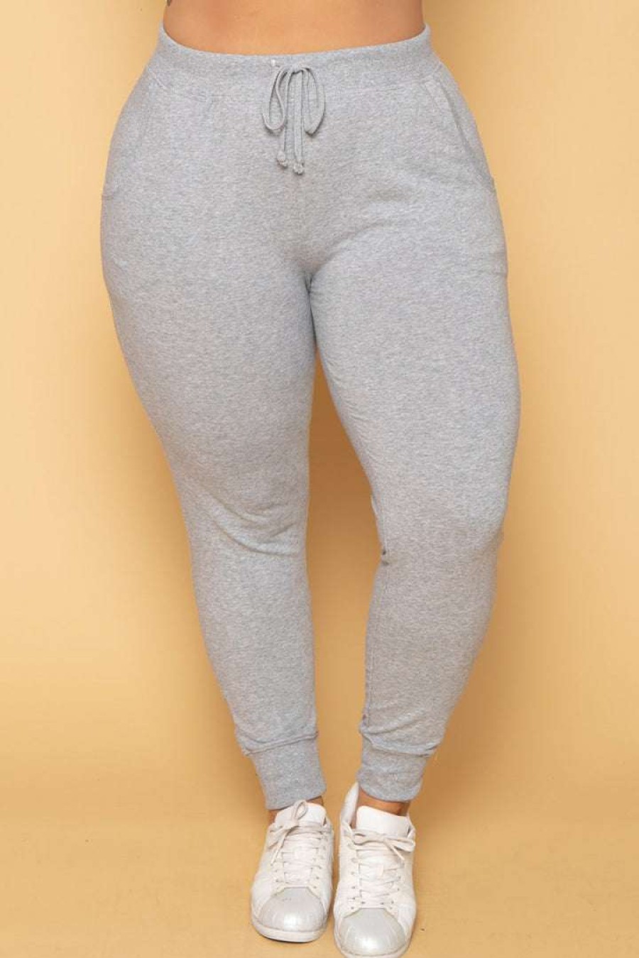 Bottoms * | Ambiance Plus Size Sweat Jogger Bottoms Heather Grey