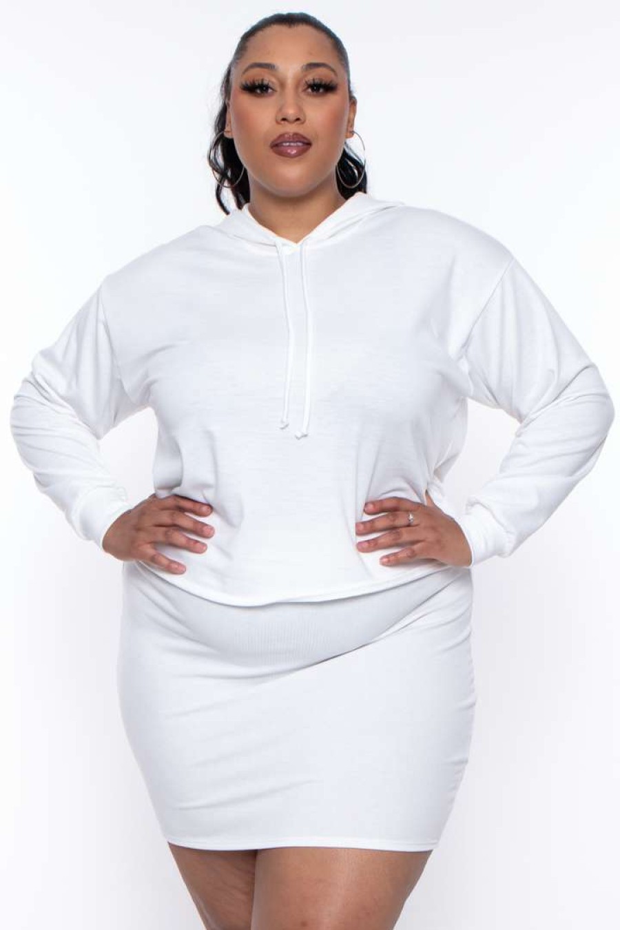 Sets * | Curvy Sense Essential Mix Plus Size Essential Cropped Hoodie Ivory