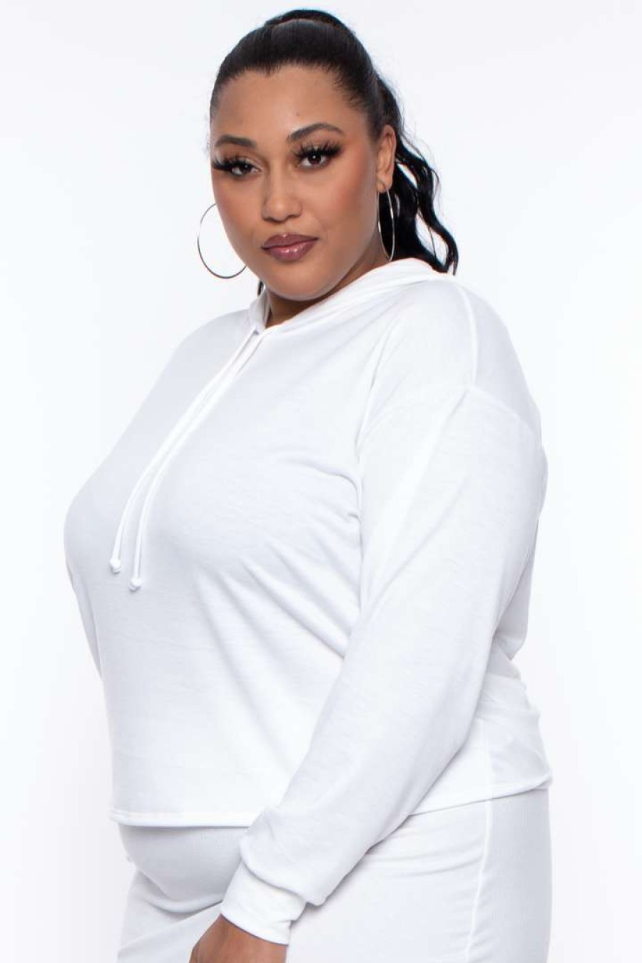 Sets * | Curvy Sense Essential Mix Plus Size Essential Cropped Hoodie Ivory