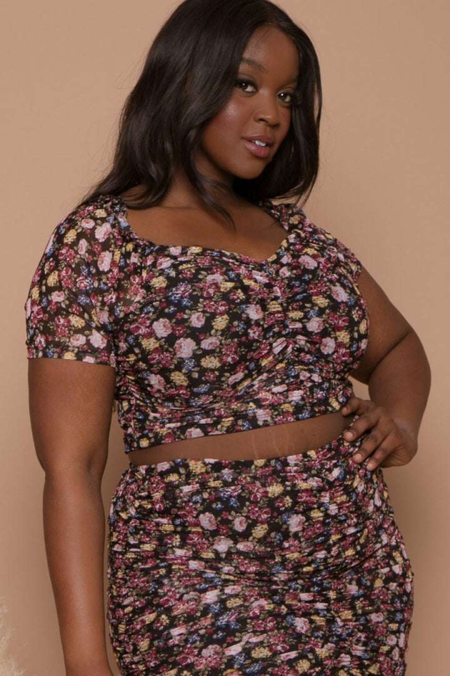 Sets * | Haute Monde Plus Size Inessa Floral Matching Skirt Set New Arrivals Black