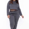 Sets * | Curvy Sense Plus Size Crop Hoodie & Jogger Set Charcoal