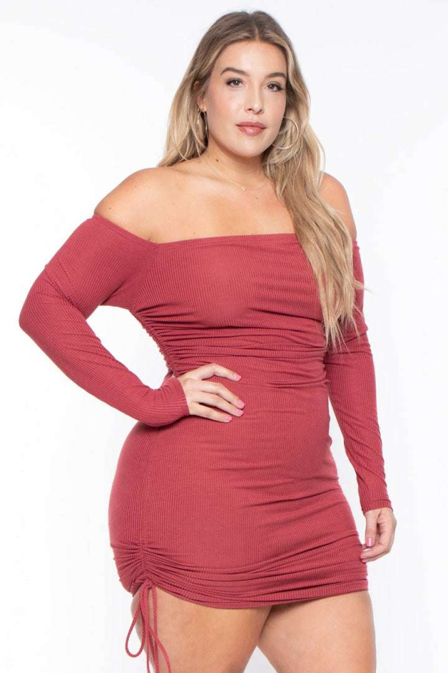 Dresses * | Curvy Sense Dresses Plus Size Zita Bodycon Dress Rust