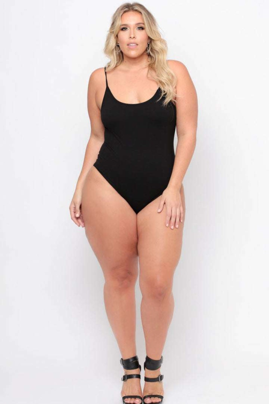 Tops * | Curvy Sense Plus Size Jersey Girl Bodysuit Back In Stock Black