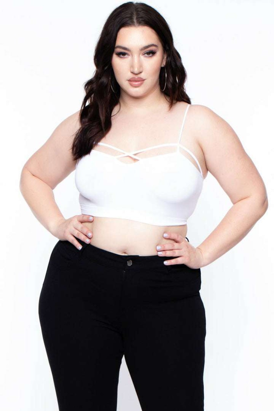 Tops * | Zenana Plus Size Caged-Cutout Bralette Tops White