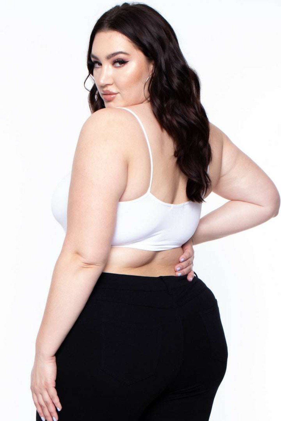 Tops * | Zenana Plus Size Caged-Cutout Bralette Tops White