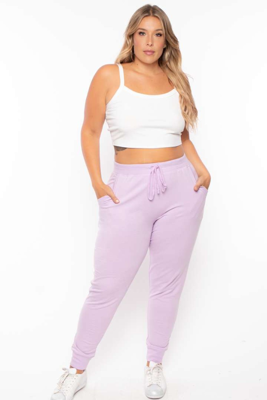 Bottoms * | Ambiance Bottoms Plus Size Sweat Jogger Lavender