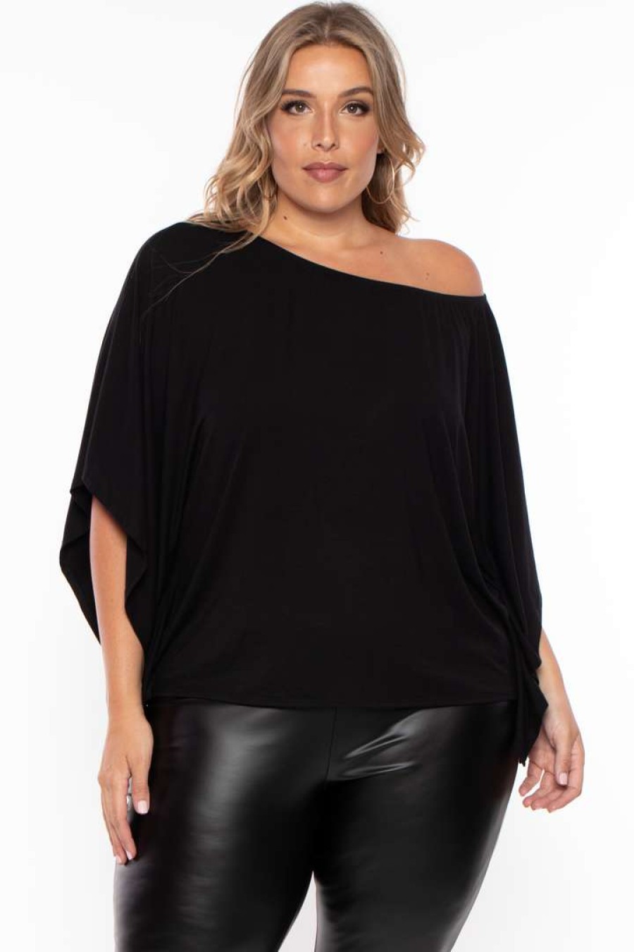 Tops * | Curvy Sense Plus Size Off The Shoulder Top Tops Black