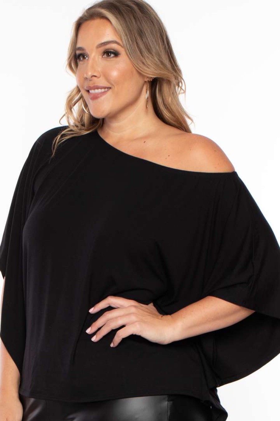 Tops * | Curvy Sense Plus Size Off The Shoulder Top Tops Black