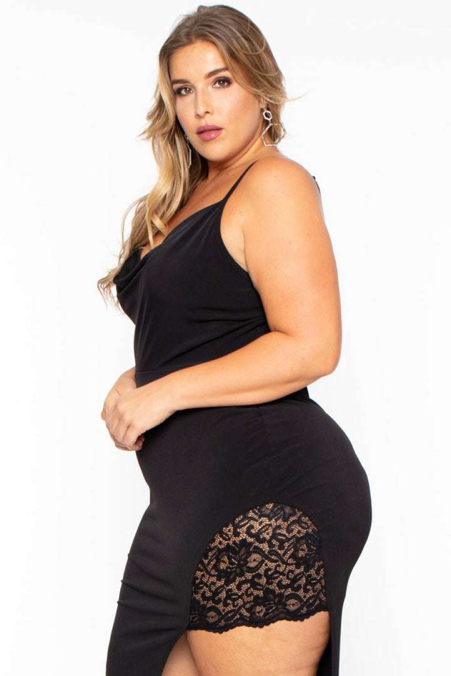 Dresses * | Curvy Sense Plus Size Vavavoom Lace Inset Dress Black