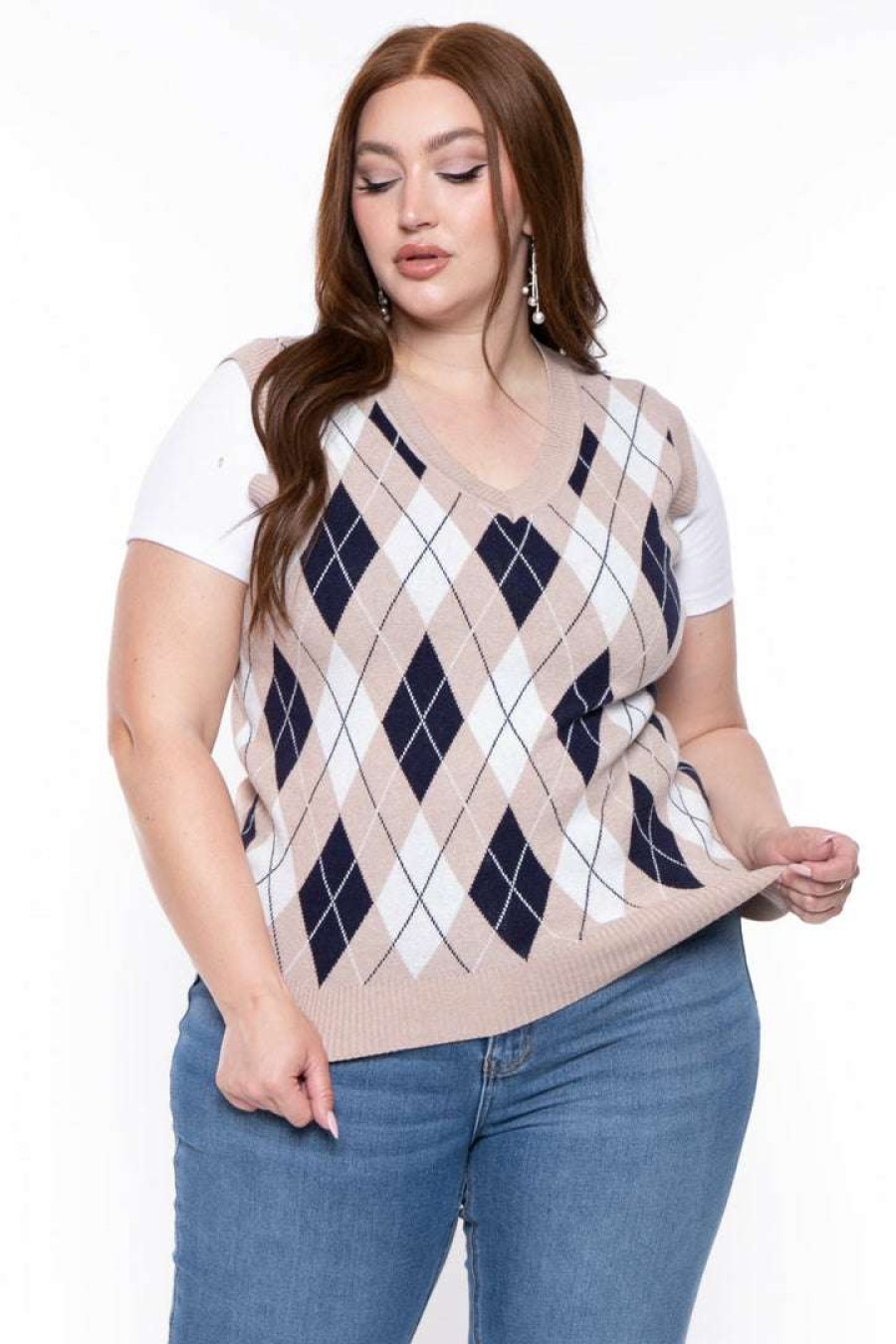 Tops * | Haute Monde Plus Size Camille Sweater Vest Tops Taupe