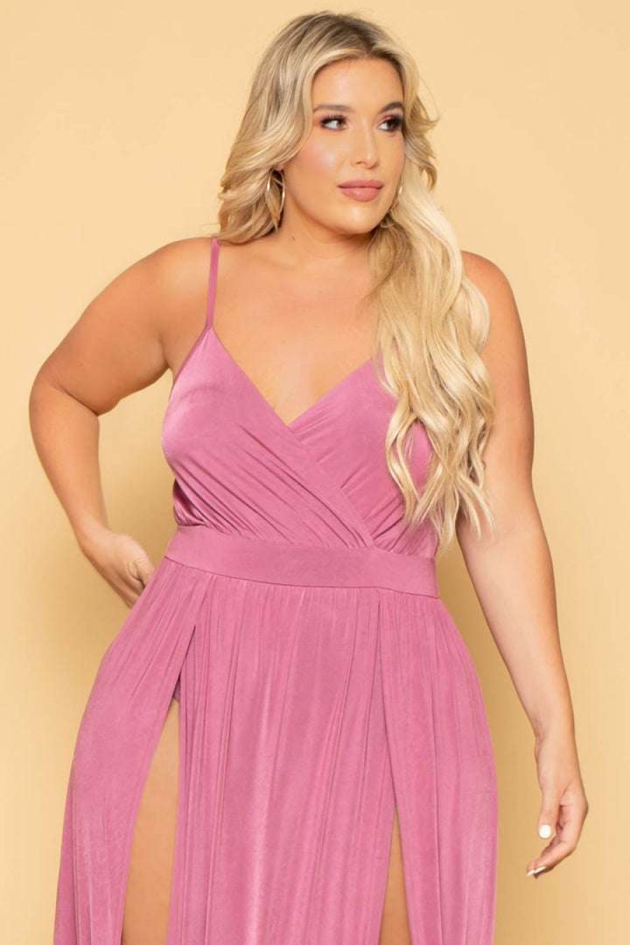 Dresses * | Curvy Sense Plus Size Arianna M-Slit Maxi Dress New Arrivals Mauve