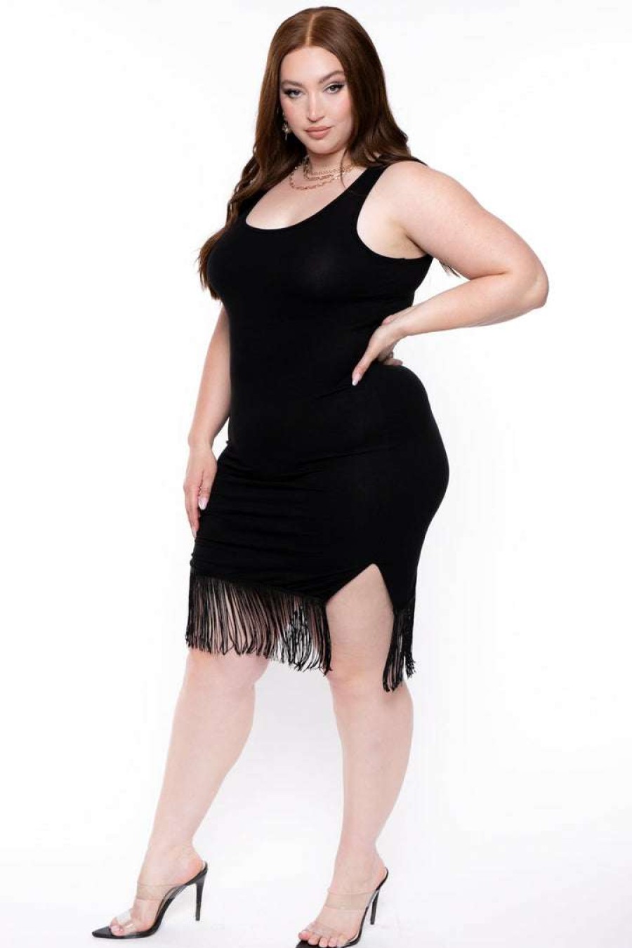 Dresses * | Curvy Sense Little Styles Plus Size Lola Fringe Dress Black