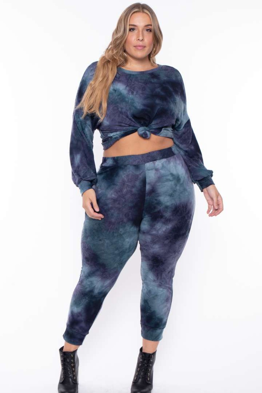 Sets * | Bell Plus Size Tie Dye Twist Back Jogger Set Matching Sets Blue