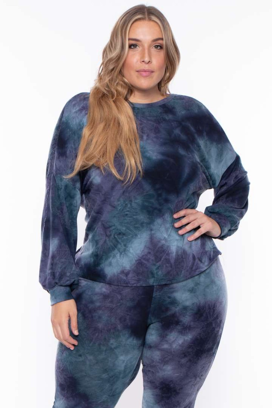 Sets * | Bell Plus Size Tie Dye Twist Back Jogger Set Matching Sets Blue