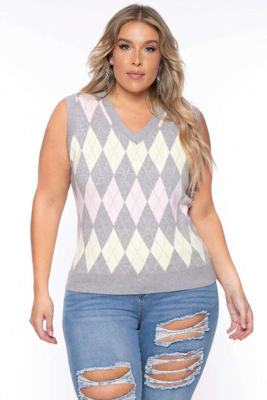 Tops * | Haute Monde Plus Size Camille Sweater Vest Gray