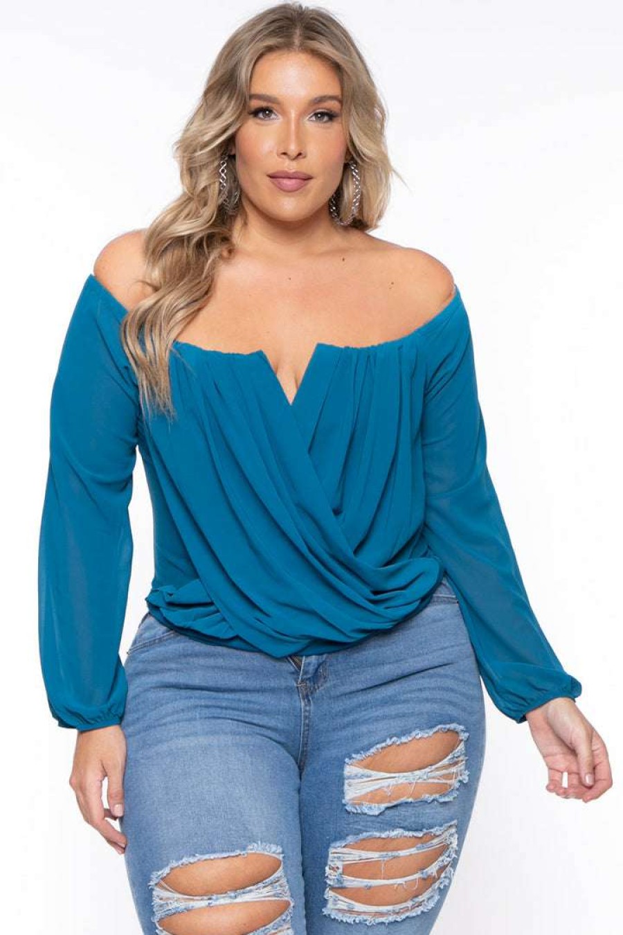 Tops * | Bluebell Plus Size Aryana Cross Over Top Teal