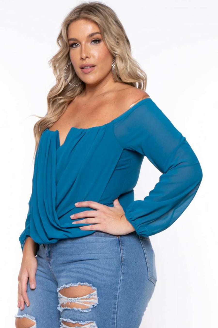 Tops * | Bluebell Plus Size Aryana Cross Over Top Teal