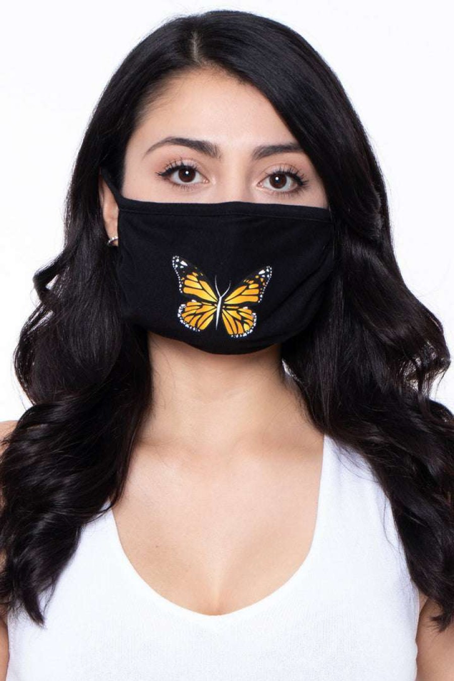 Accessories * | Curvy Sense Washable & Reusable Printed Face Mask Butterfly Face Masks Black