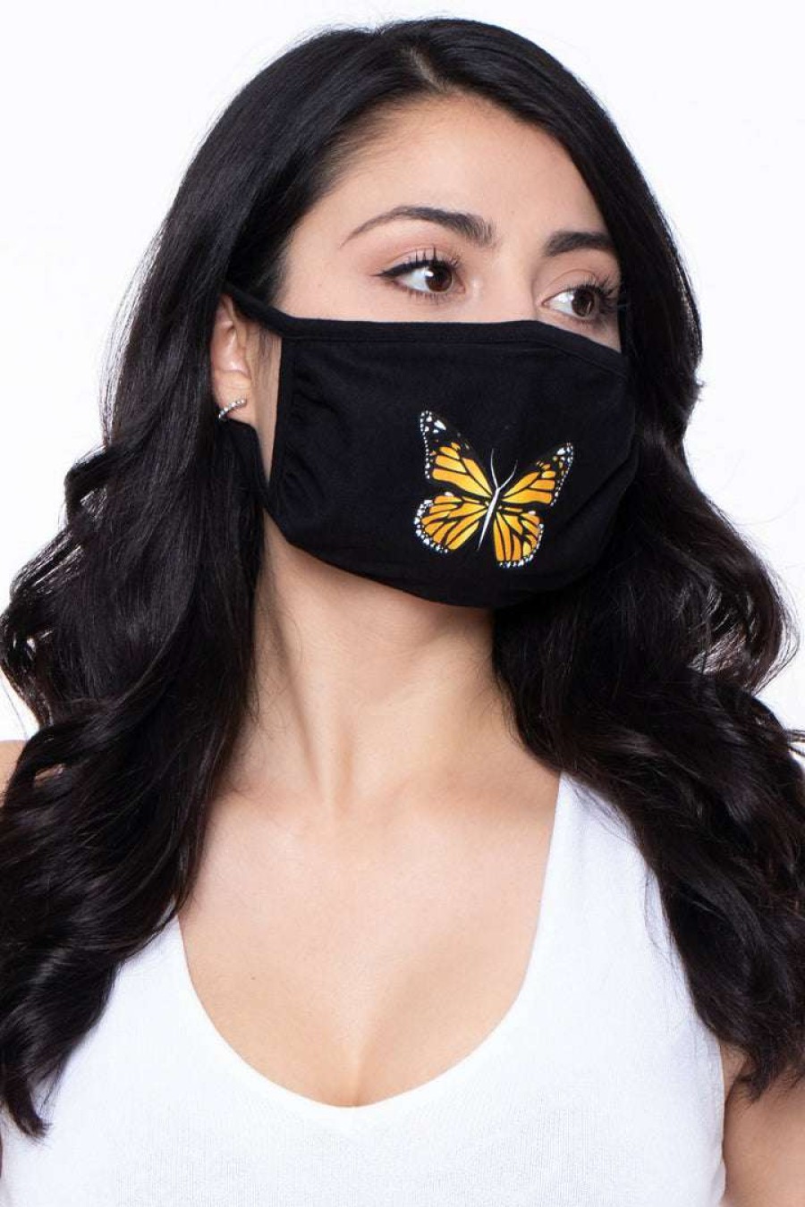 Accessories * | Curvy Sense Washable & Reusable Printed Face Mask Butterfly Face Masks Black