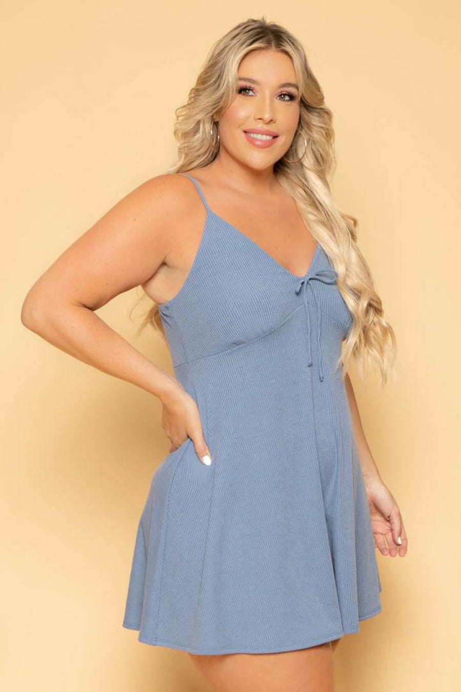 Dresses * | Curvy Sense Plus Size Nina Skater Mini Dress Blue