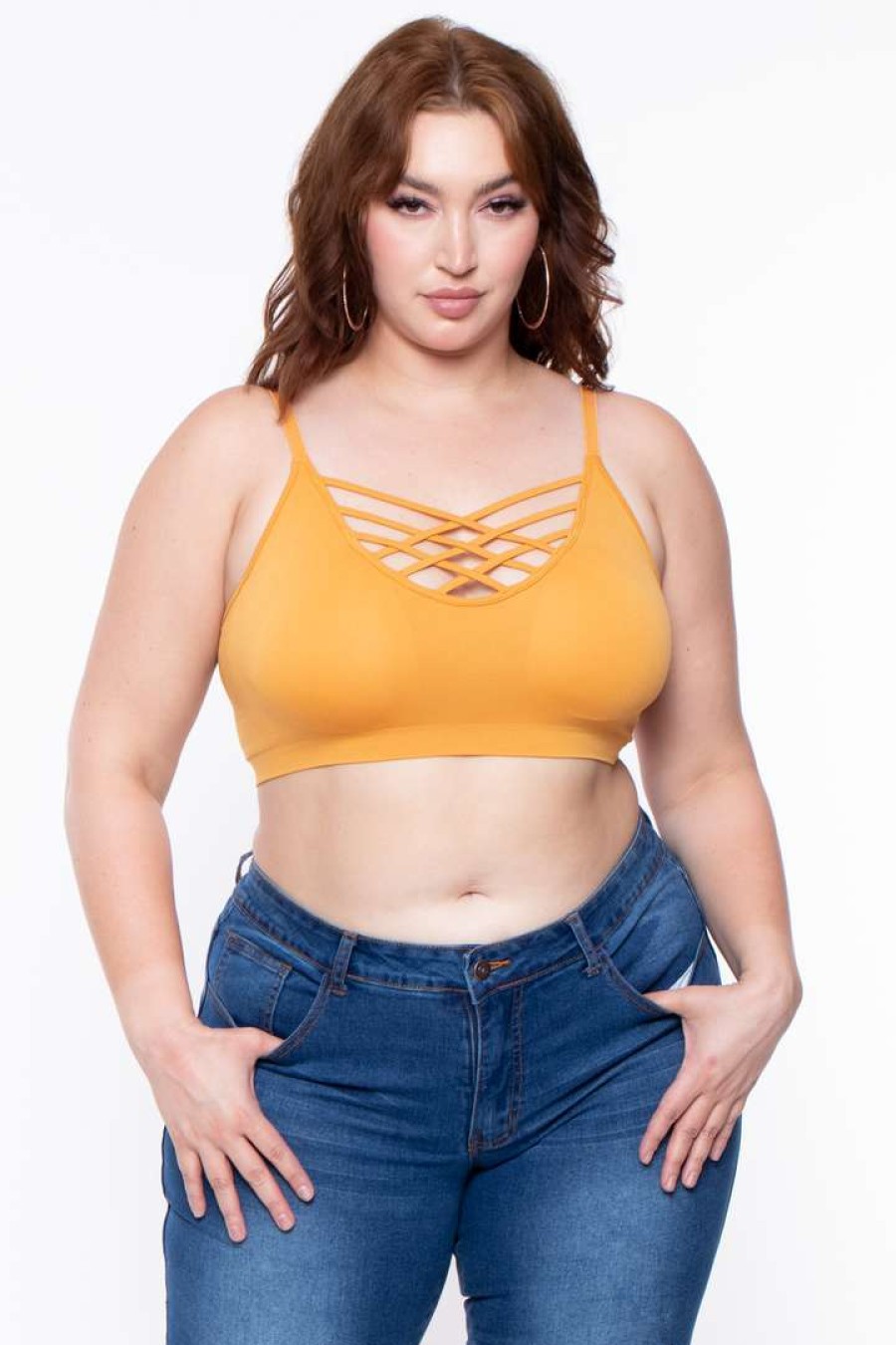 Tops * | Zenana Tops Plus Size Caged Bralette Ash Mustard