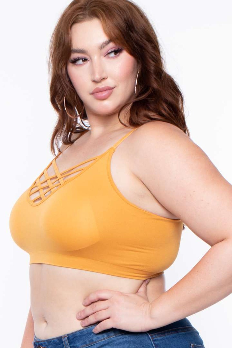 Tops * | Zenana Tops Plus Size Caged Bralette Ash Mustard