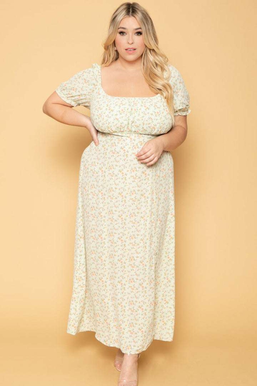 Dresses * | Hesperus Plus Size Marguerite Floral Dress New Arrivals Mint