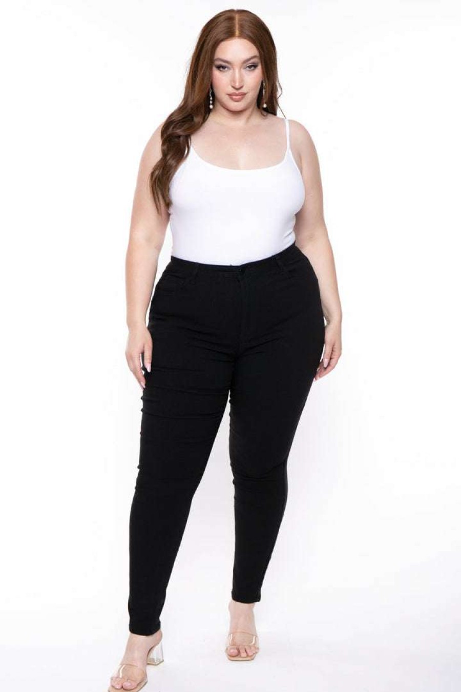 Bottoms * | Diamante Back In Stock Plus Size Ella Hyper Stretch Skinny Jeans Black