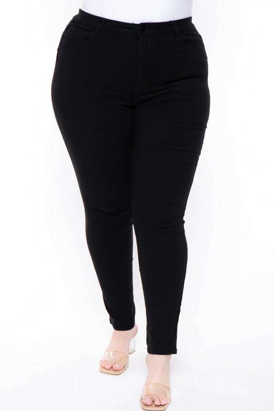 Bottoms * | Diamante Back In Stock Plus Size Ella Hyper Stretch Skinny Jeans Black