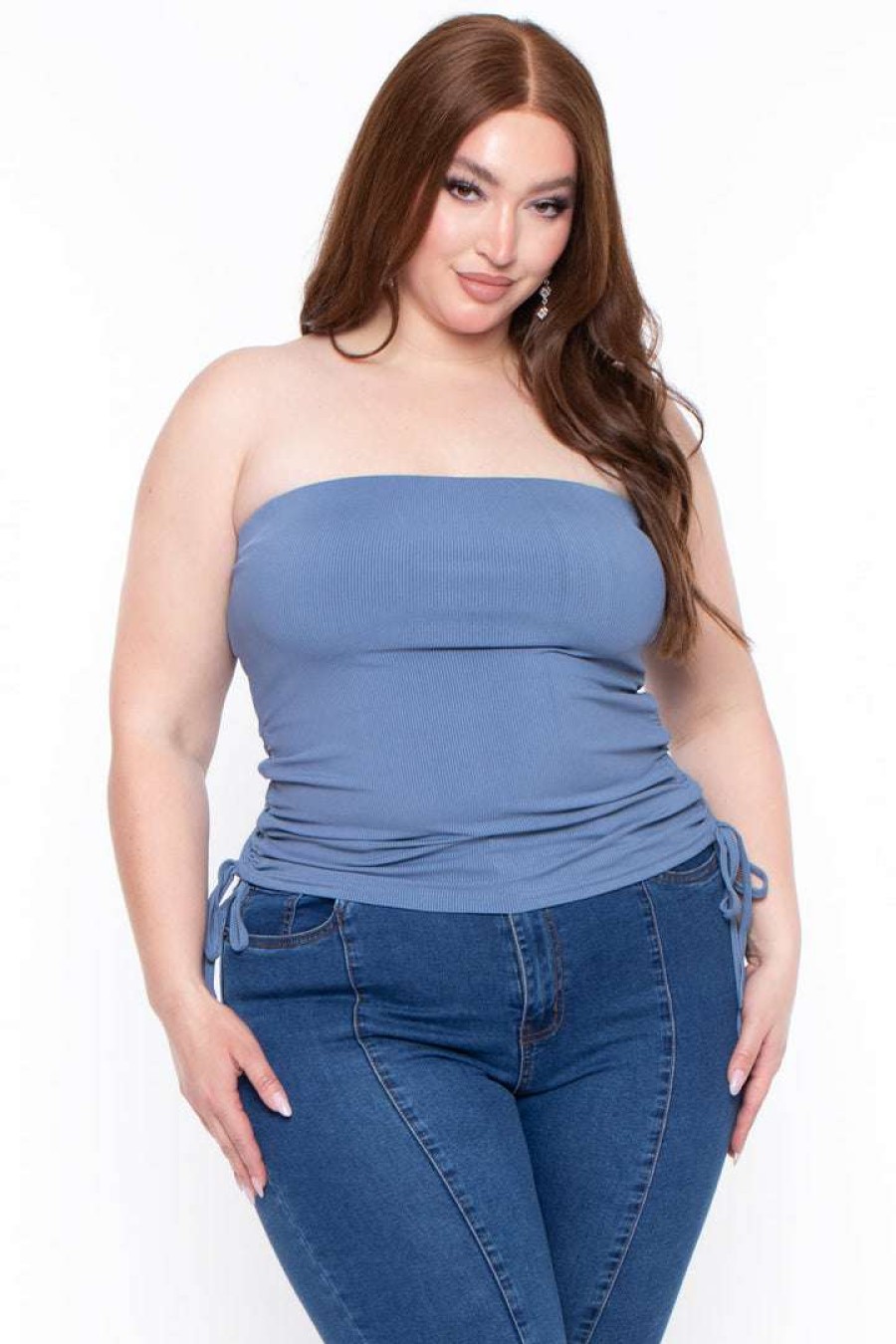 Tops * | Bell Tops Plus Size Raylin Tube Top Blue