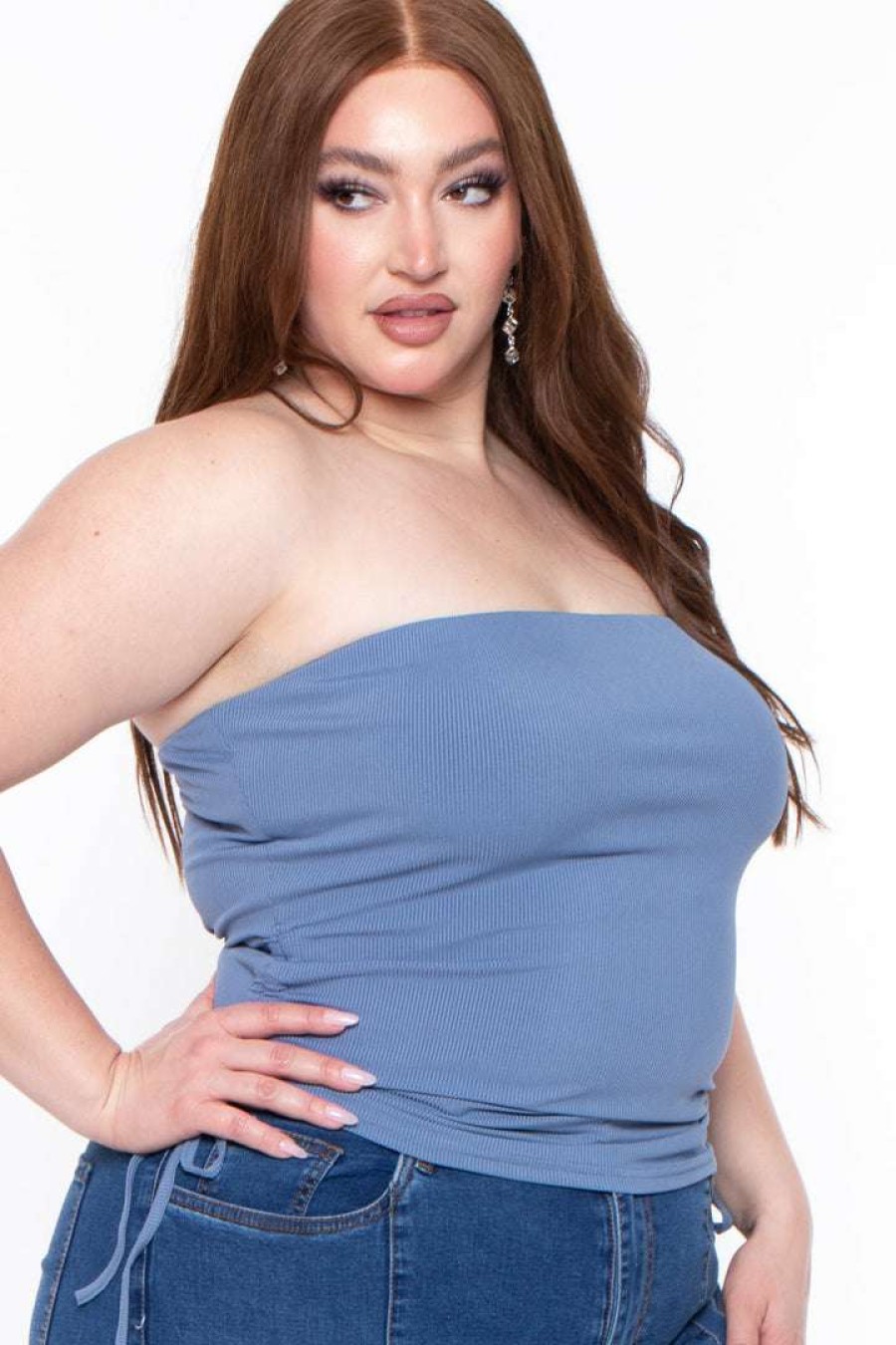 Tops * | Bell Tops Plus Size Raylin Tube Top Blue