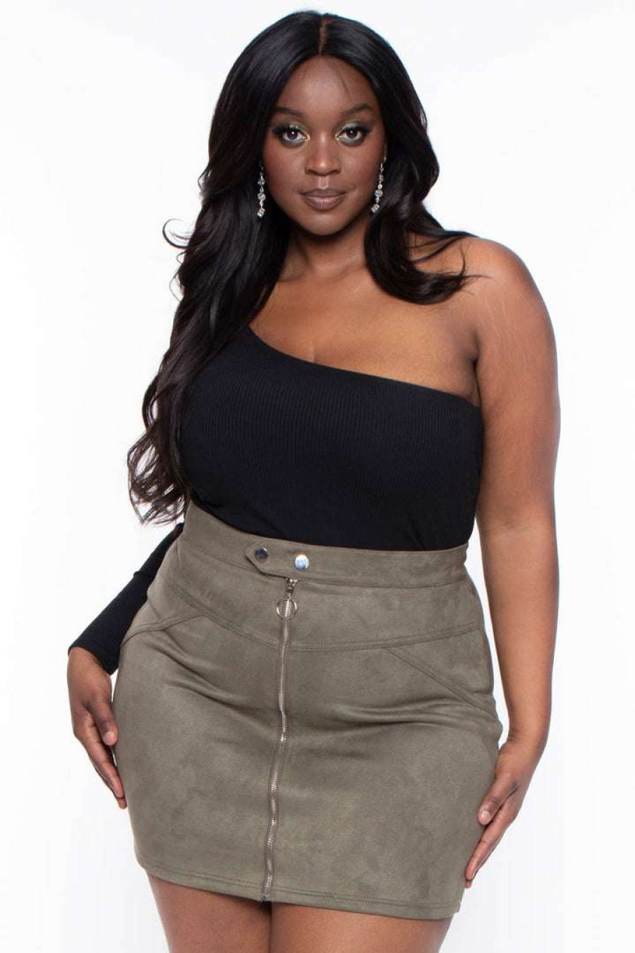 Bottoms * | Haute Monde Plus Size Betty Mini Skirt Olive