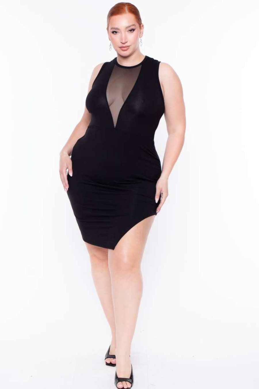 Dresses * | Curvy Sense Plus Size Nicki Mesh Dress Party Shop Black