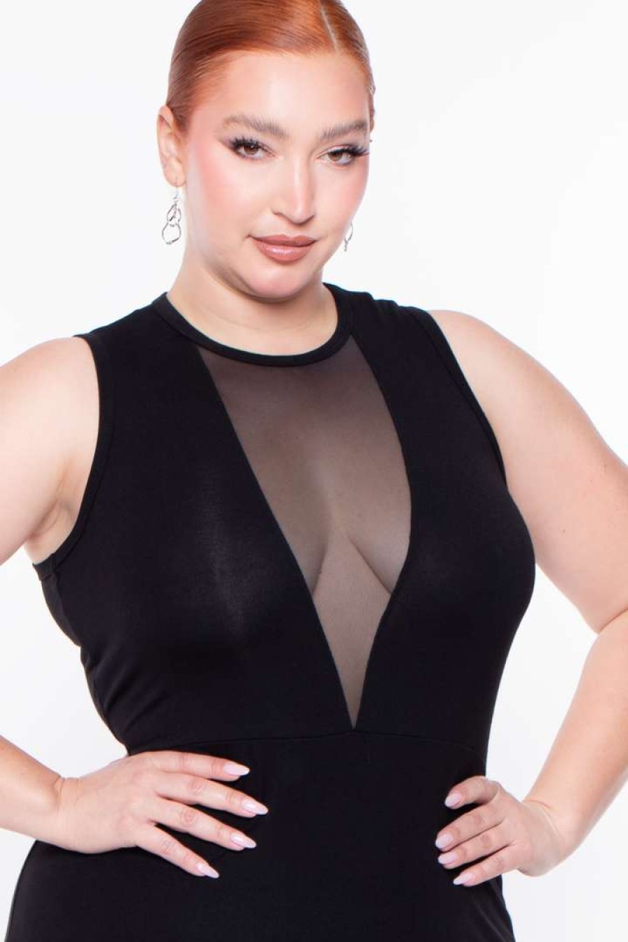 Dresses * | Curvy Sense Plus Size Nicki Mesh Dress Party Shop Black