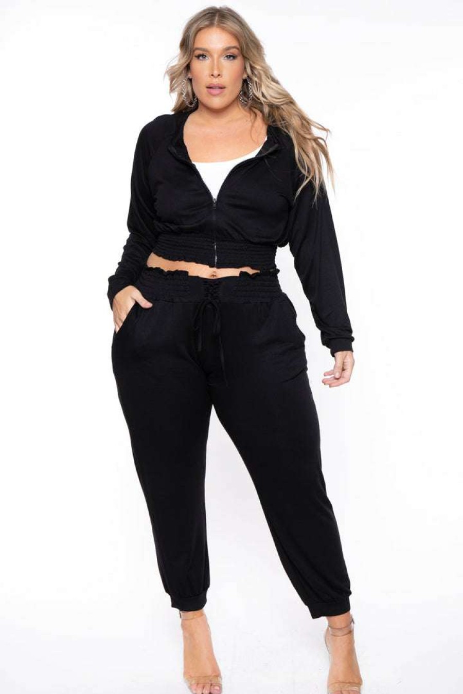 Sets * | Katy Usa Plus Size Jesse Matching Jogger Set Black