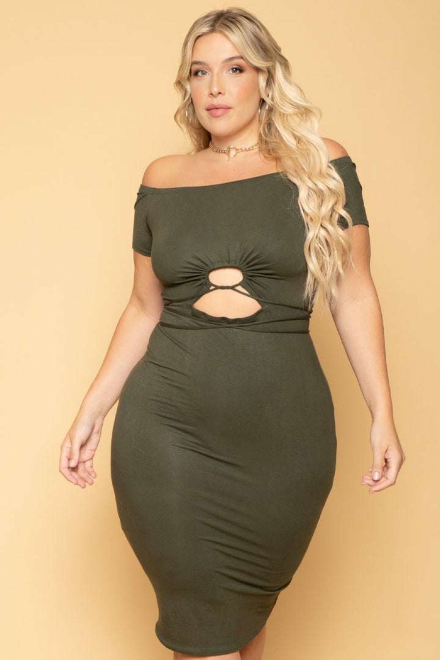 Dresses * | Curvy Sense New Arrivals Plus Size Alessia Bodycon Dress Olive