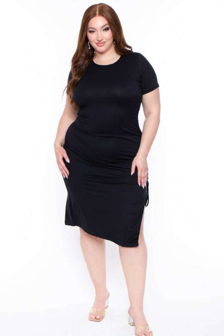 Dresses * | Capella Plus Size Josie Ruched Bodycon Dress Black