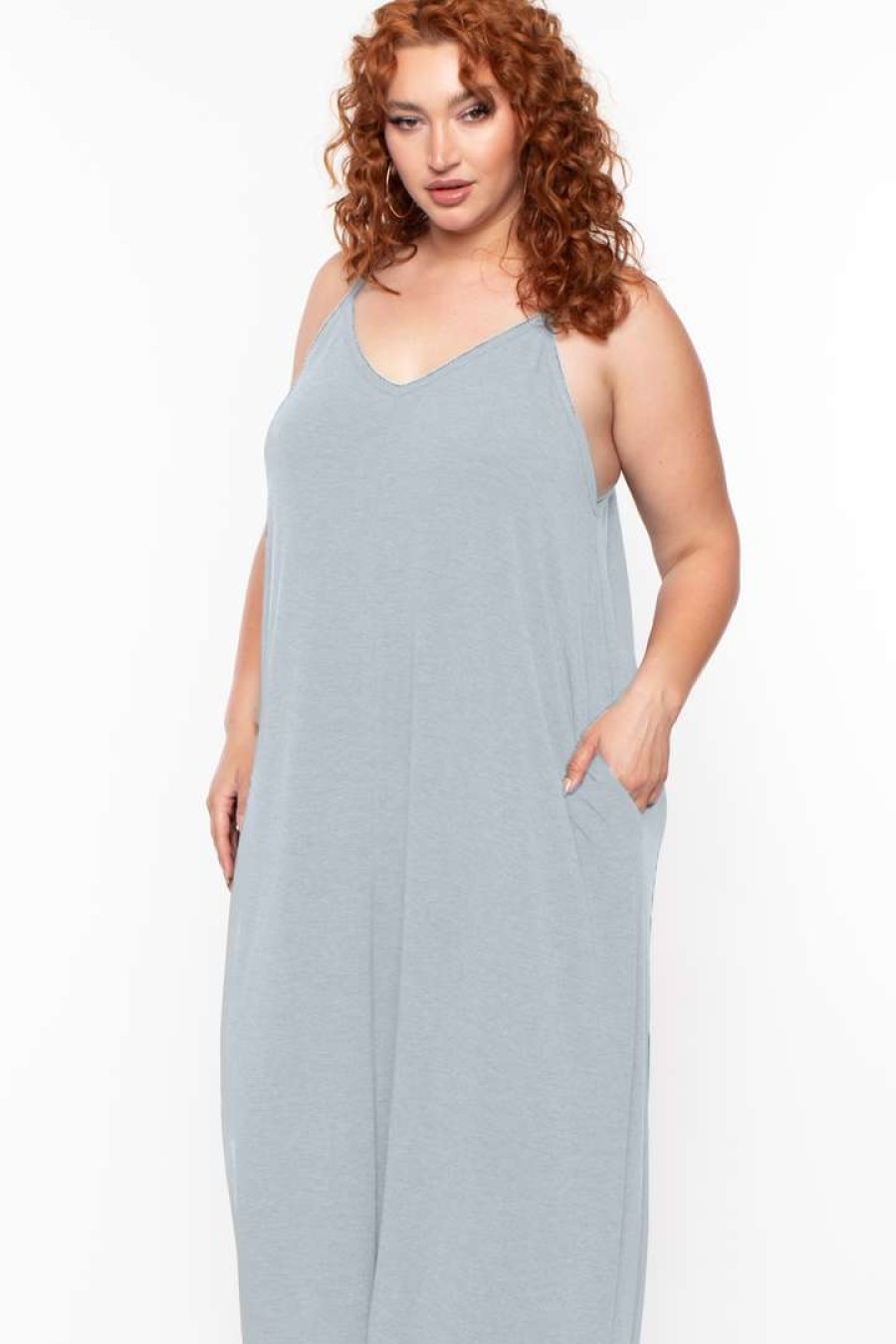 Dresses * | Zenana Dresses Plus Size Cami Strap Maxi Dress Light Grey