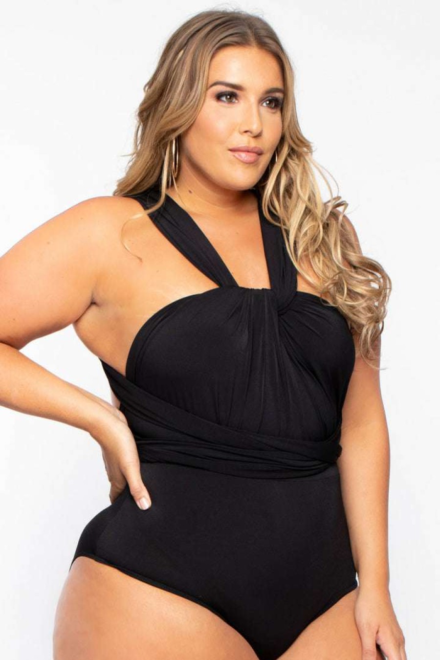 Tops * | Curvy Sense Plus Size Infinity Bodysuit Back In Stock Black