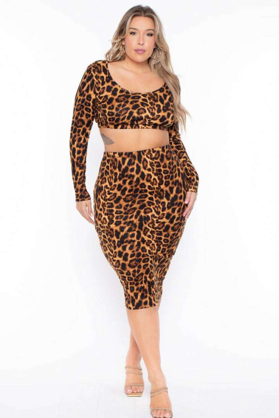 Sets * | Curvy Sense Plus Size Mya Leopard Matching Set Sets Brown