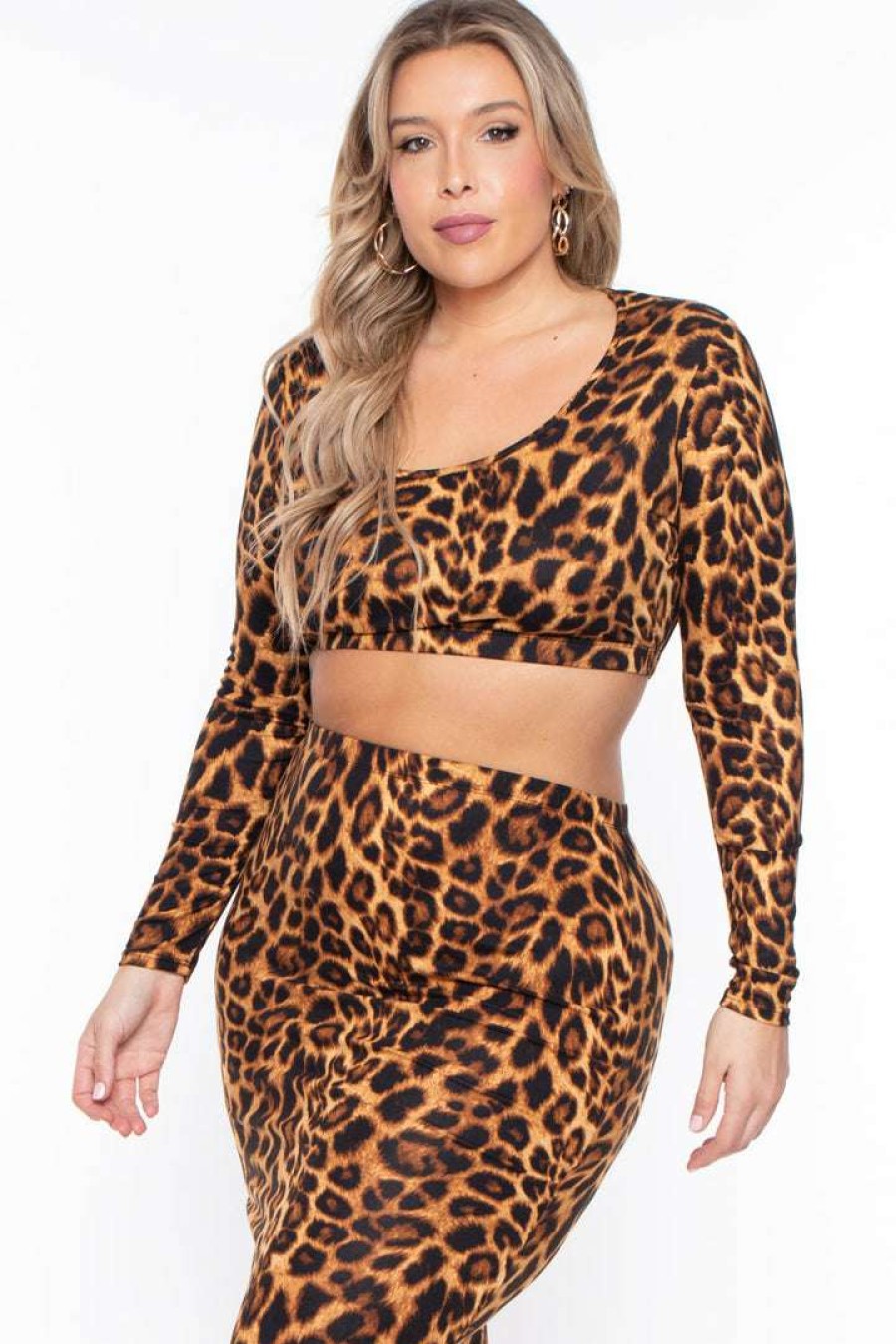 Sets * | Curvy Sense Plus Size Mya Leopard Matching Set Sets Brown